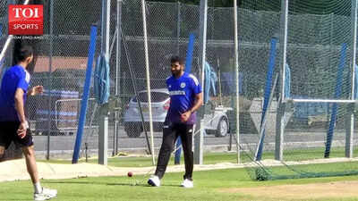 Jasprit Bumrah practices bowling at the nets
