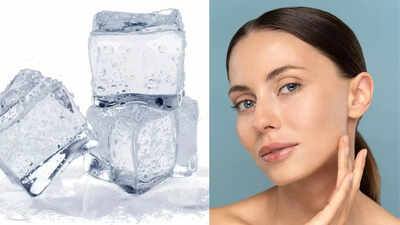 Woman icing her face for skincare