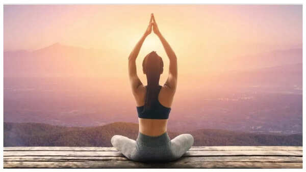 Woman practices deep breathing