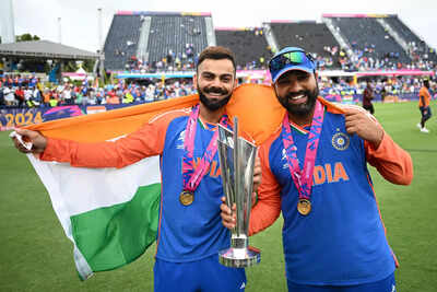 Kohli and Sharma celebrate T20 World Cup win