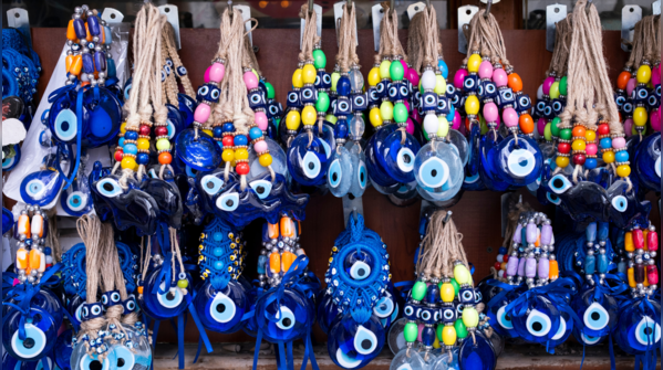 Evil Eye charm displayed in a home.