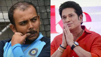 Prithvi Shaw and Sachin Tendulkar in a candid moment.