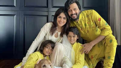 Riteish Deshmukh and his sons pose for a photo.